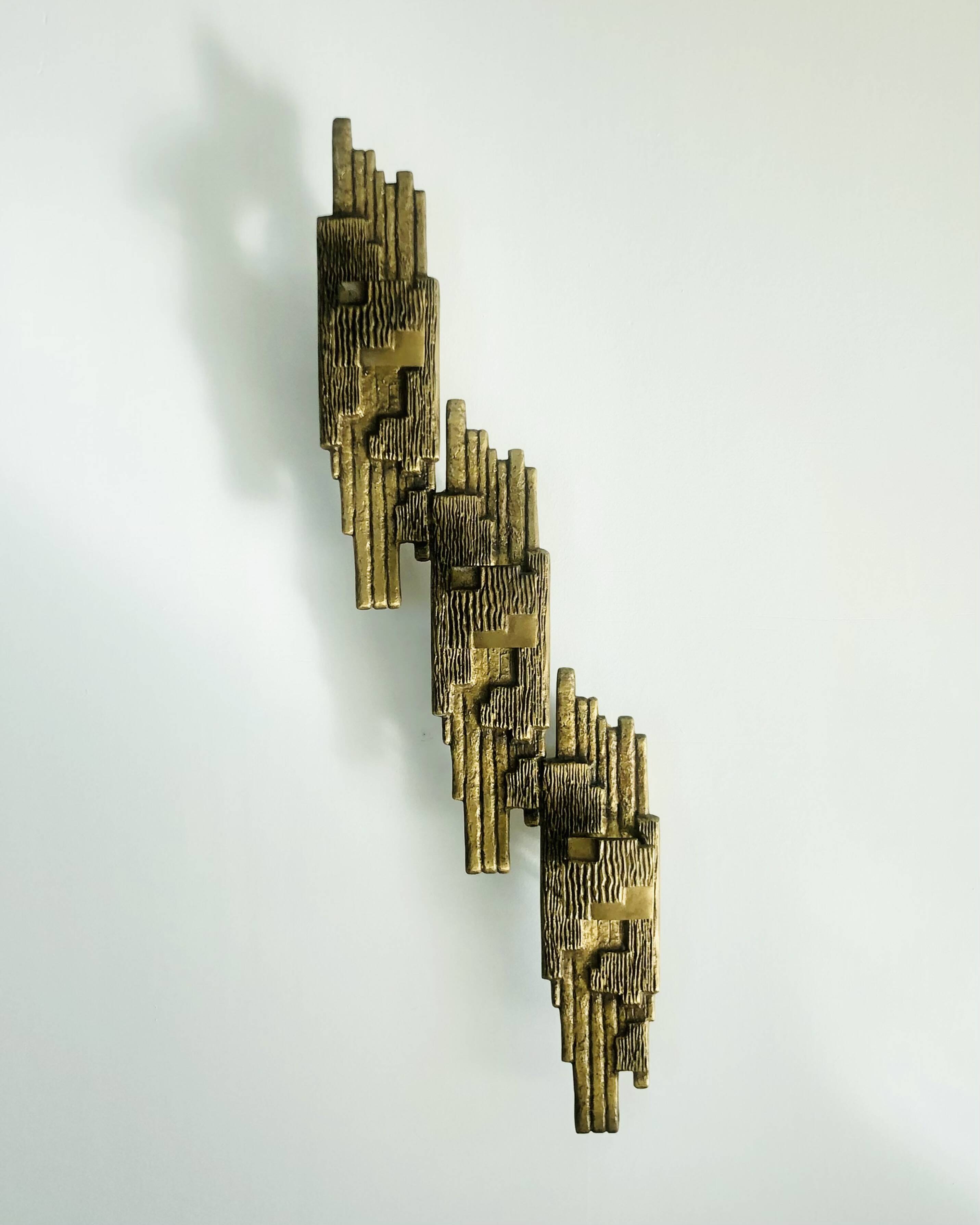 Applique brutaliste en bronze par Maxime Delo, Italie années 70