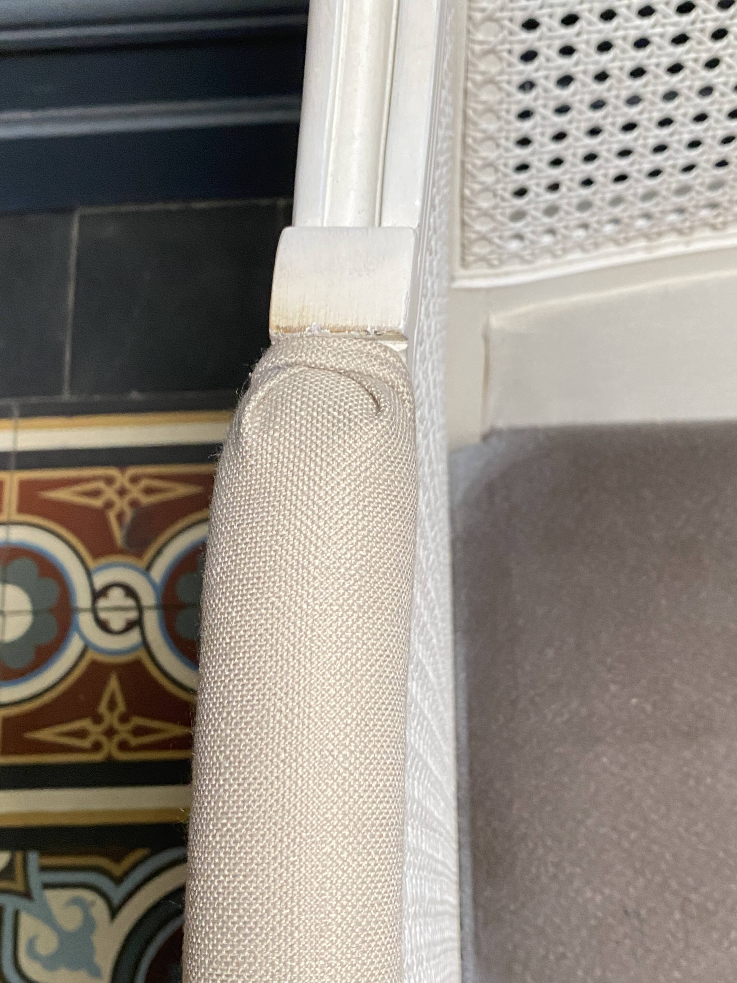 Pair of Louis XVI style caned Bergère armchairs