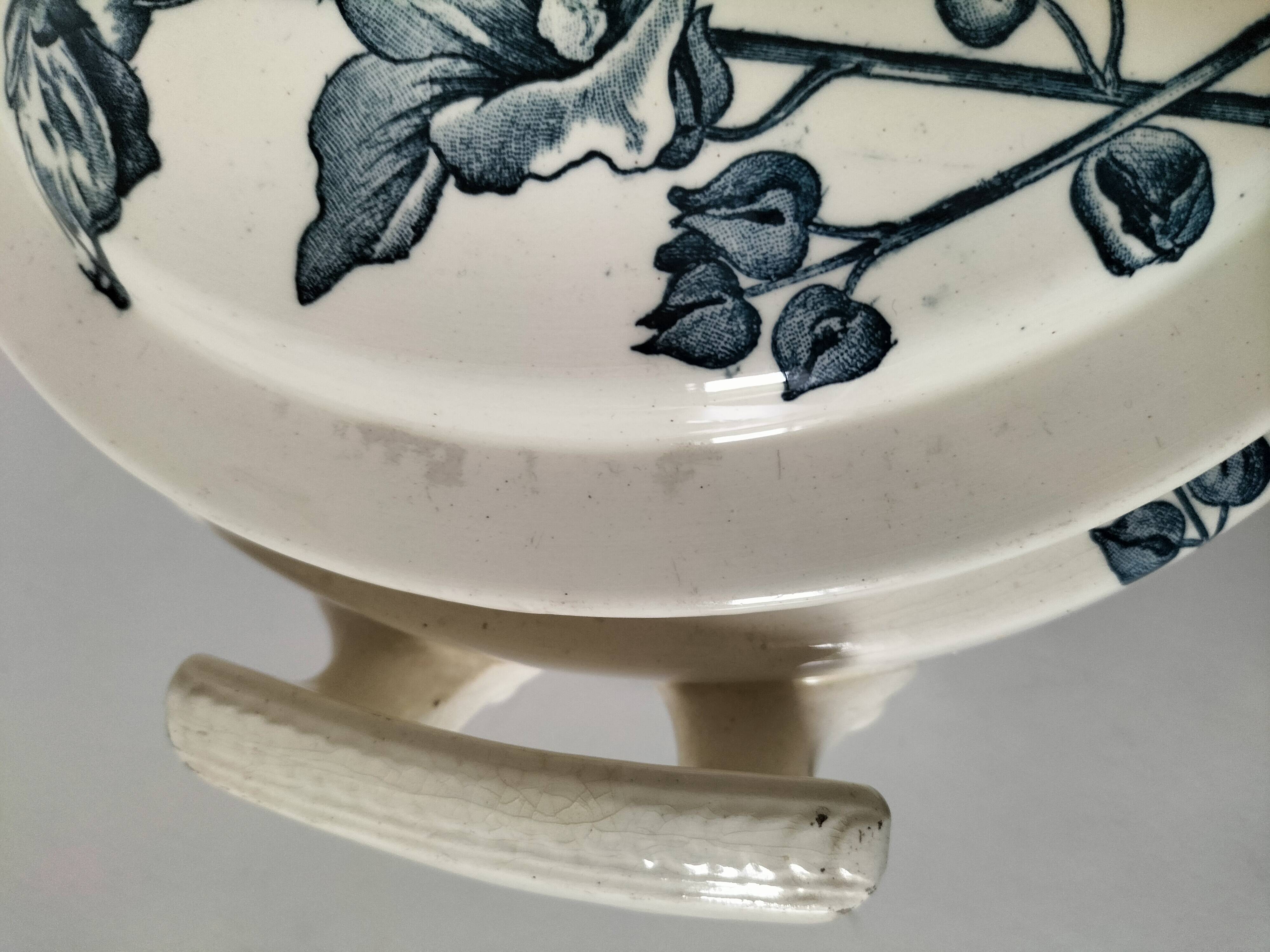Lion Soup Tureen – Blue-grey Hollyhocks 1890-1920