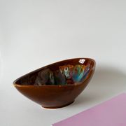 Grande coupe en céramique marron et colorée, design, 1970