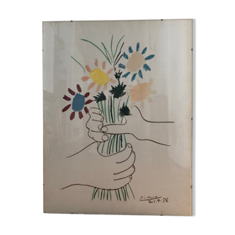 Lithographie picasso 1958 bouquet de fleurs