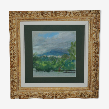 Ernest quost, the sainte-victoire mountain, impressionist pastel, cezanne, montparnasse setting
