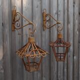 Pair of rattan wall lamps