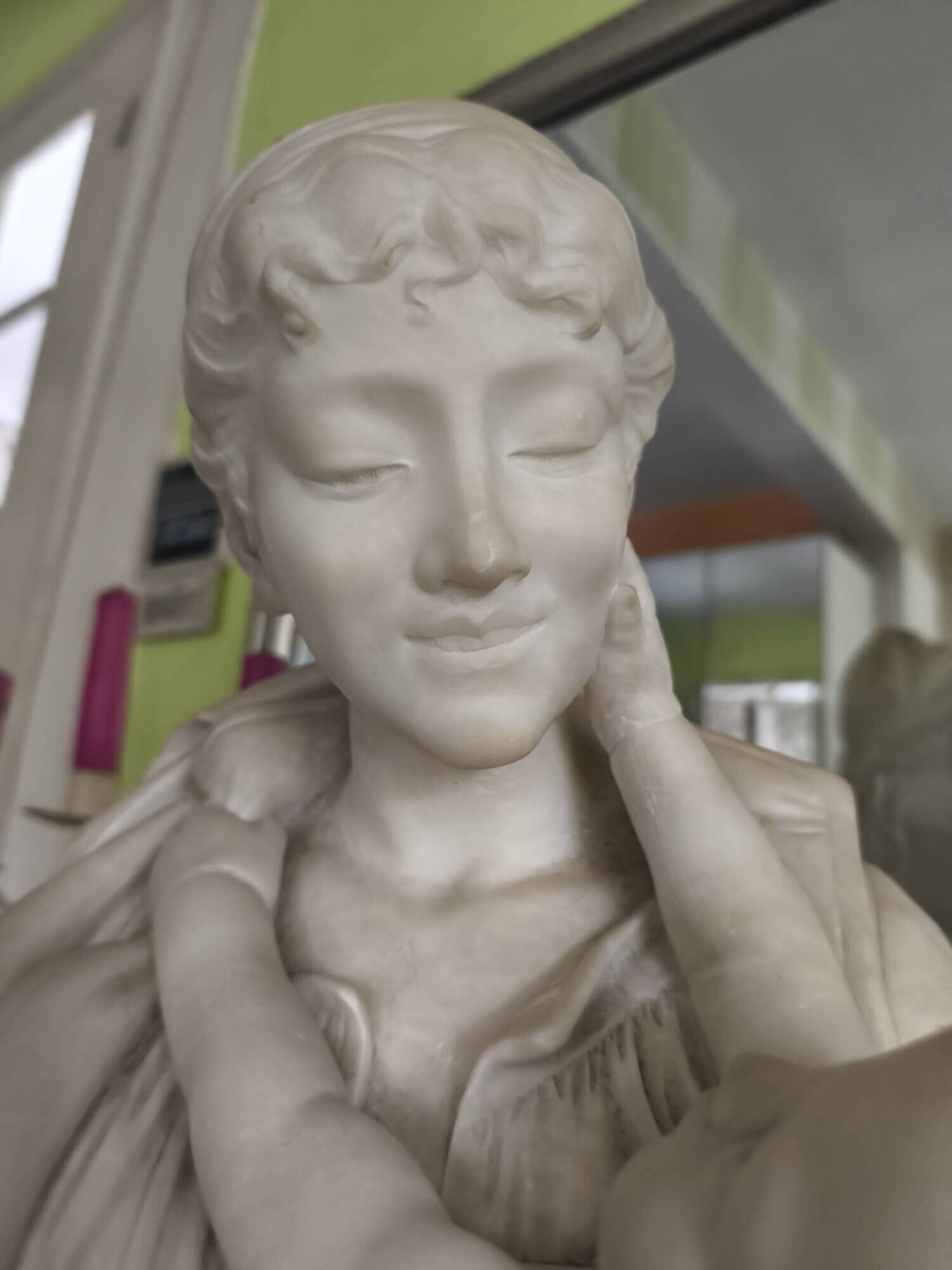 Alabaster bust of a woman and child, 19th century, H Saul Fanfani.