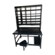 Old black metal postal sorting furniture + 30 perforated lockers + vintage stool