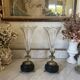 Paire de vases cornets cristal, onyx et bronze