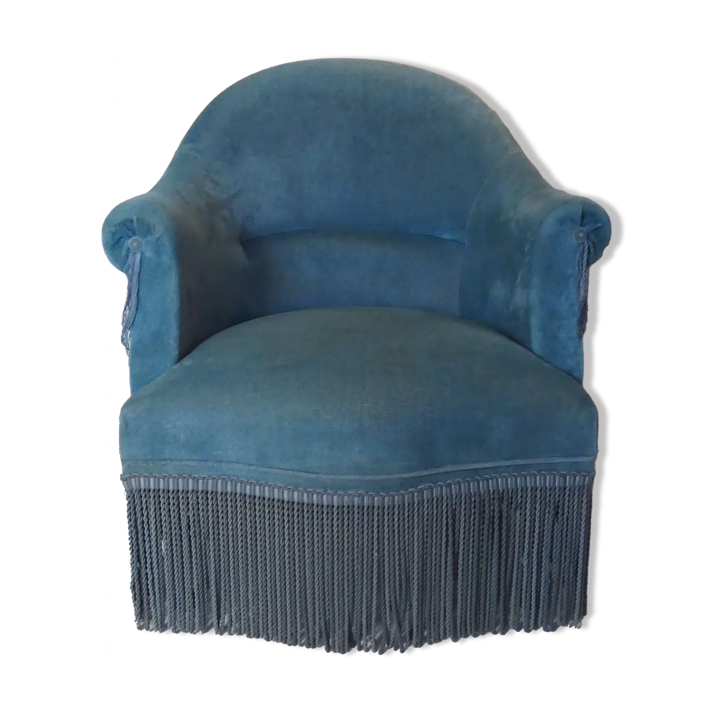 Fauteuil crapaud velours bleu