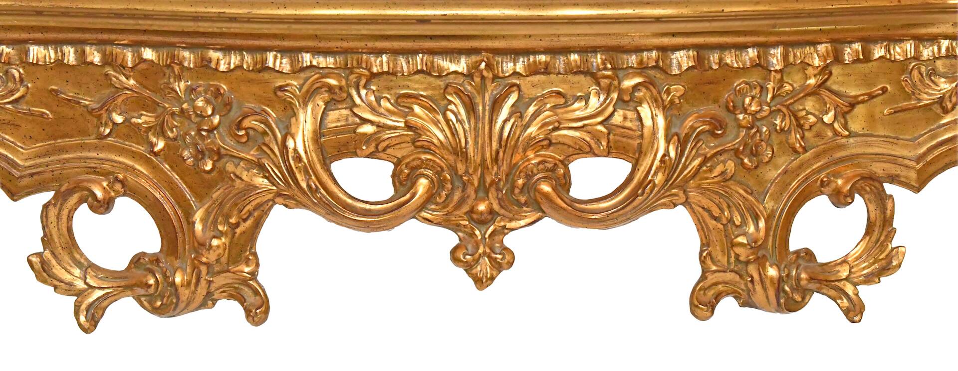 Console with a gilded wooden mirror.