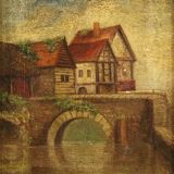 Tableau anglais paysage au bord de la rivière du 20ème siècle