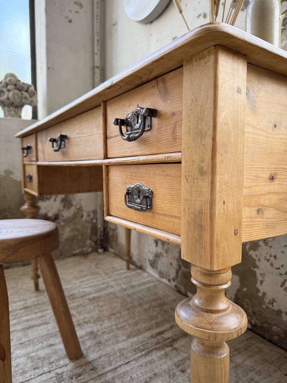 Blonde walnut desk and pine top 1900