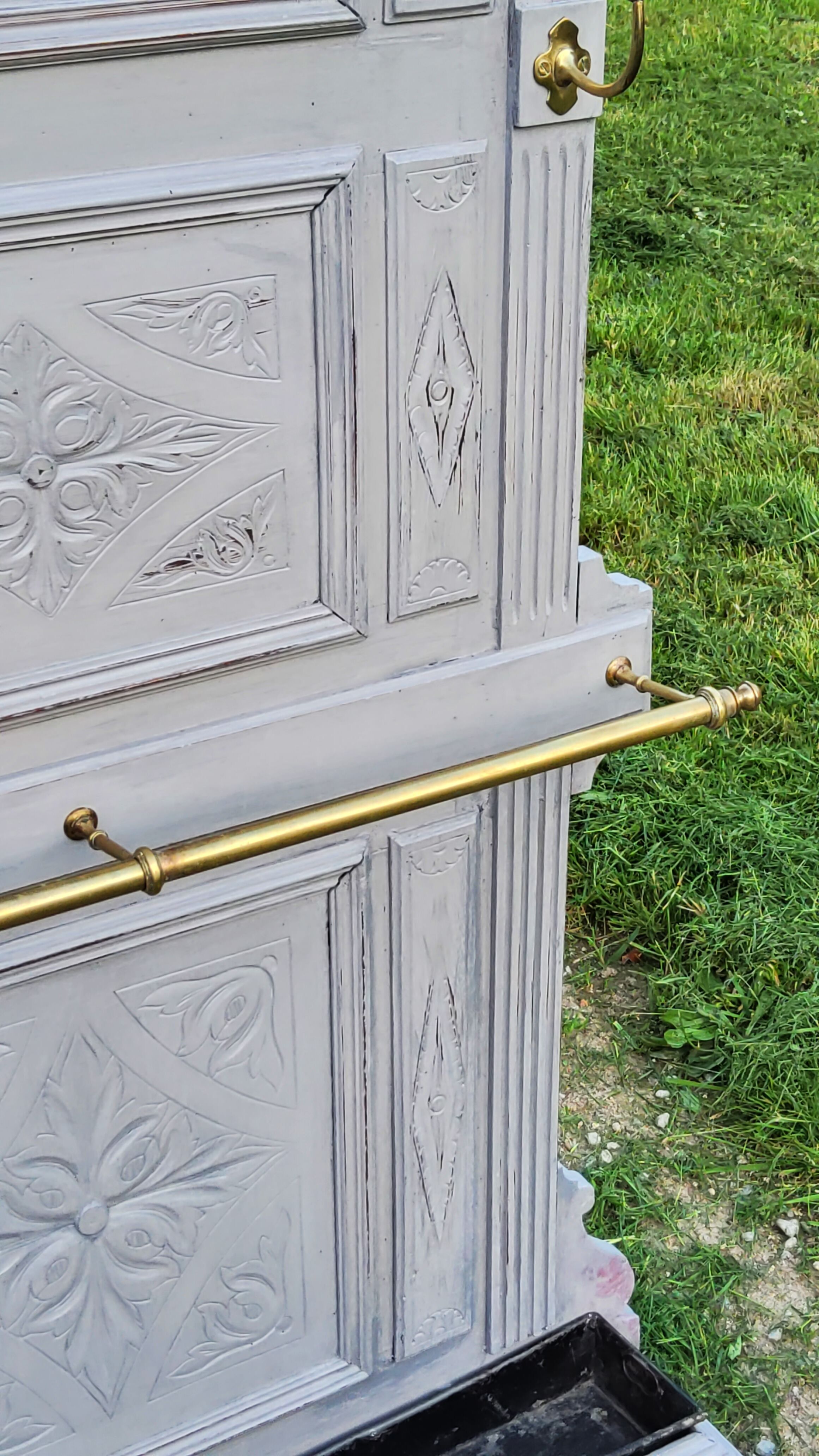 1900s coat rack patina gray mirror brass hooks