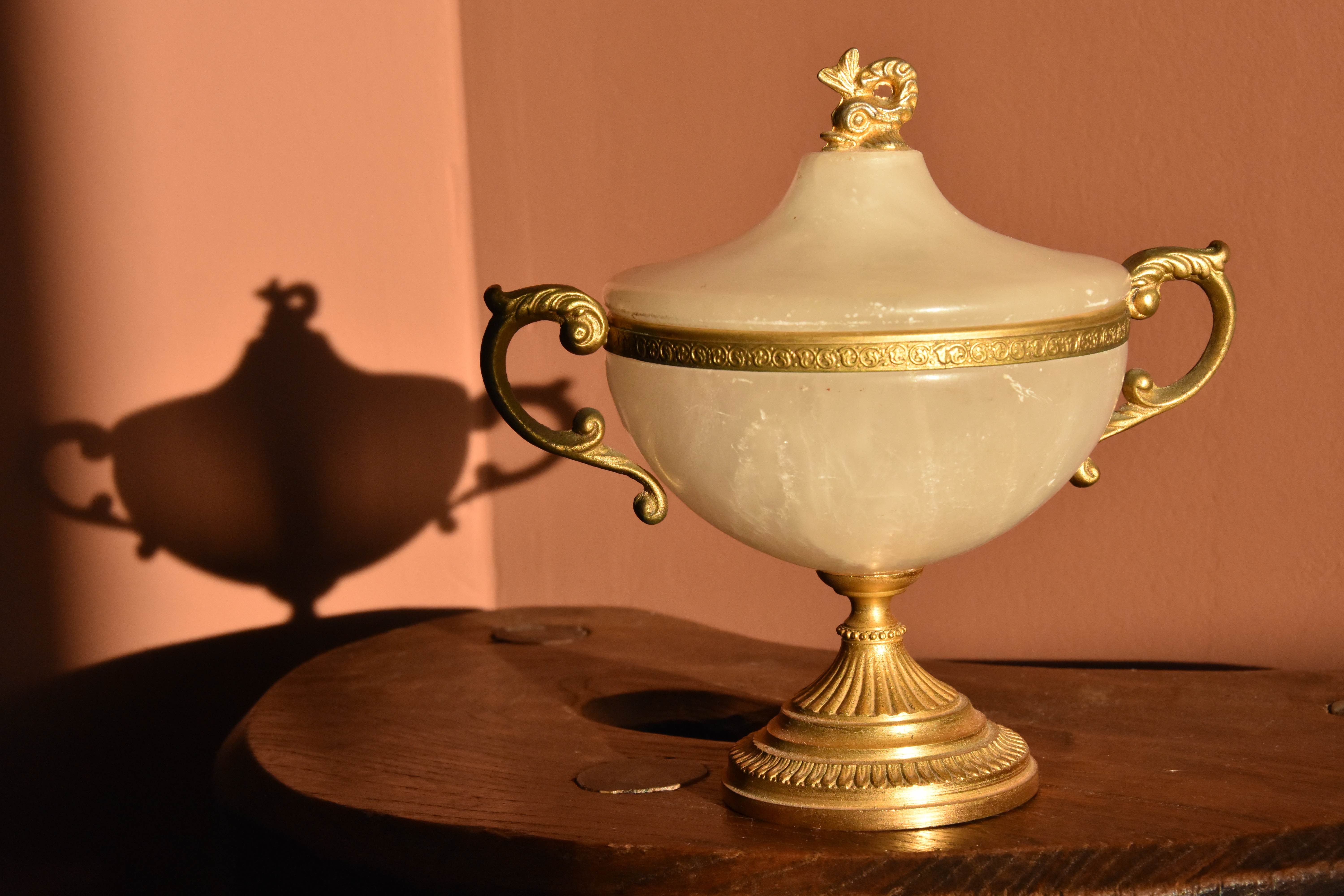 Alabaster and brass bonbonnière