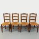 Set of 4 vintage brutalist chairs in wood and straw from the 1960s.