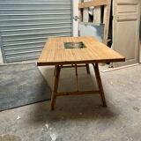 Vintage 50s rattan and bamboo dining table Audoux Minet La Roue Vallauris