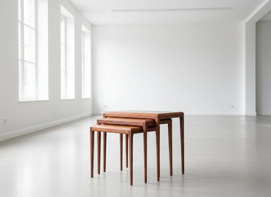 Nest Tables in Rosewood with Tiles by Johannes Andersen for CFC Silkeborg, Denmark, 1960s, Set of 3