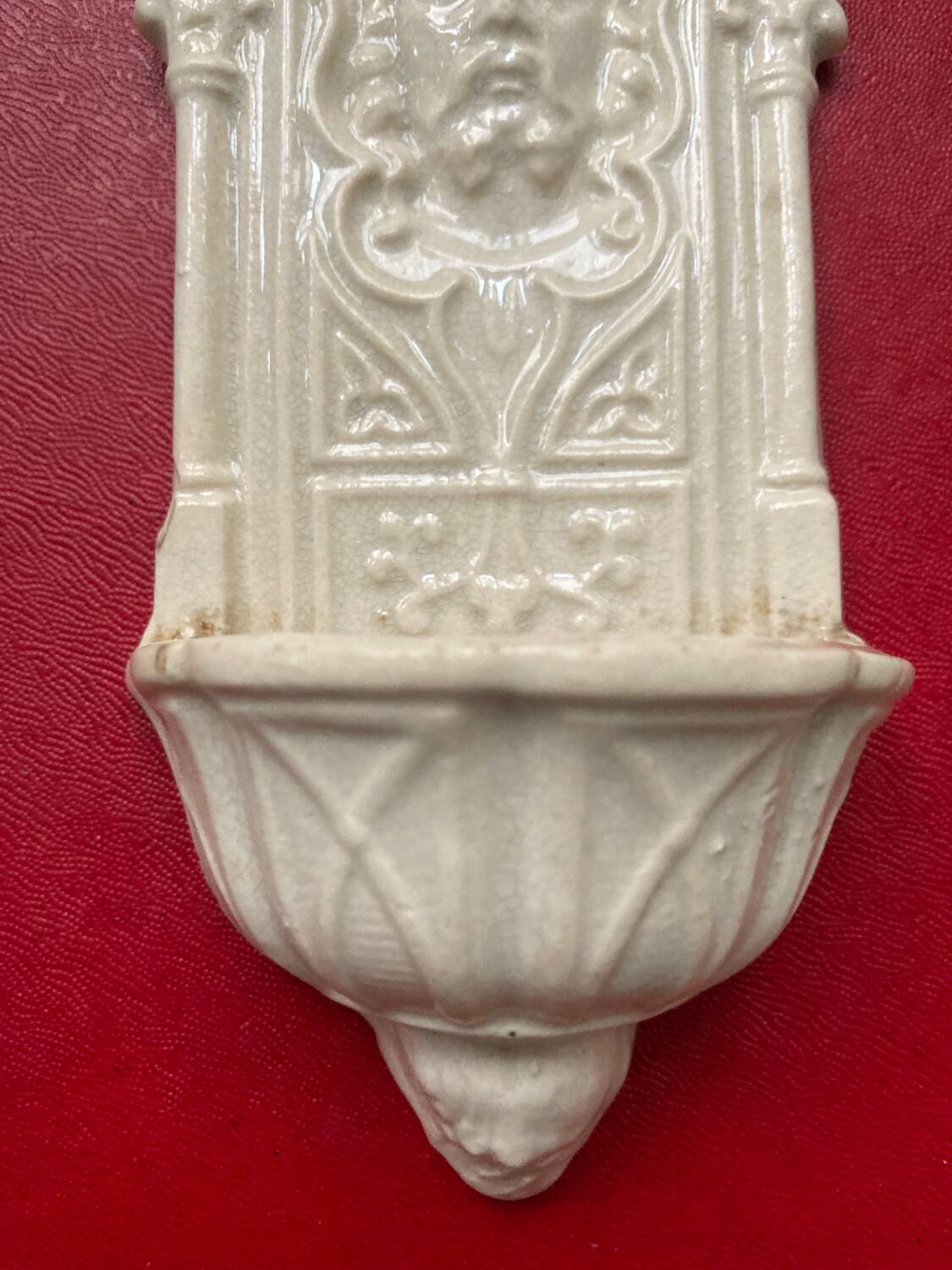 Digoin Sarreguemines earthenware holy water font