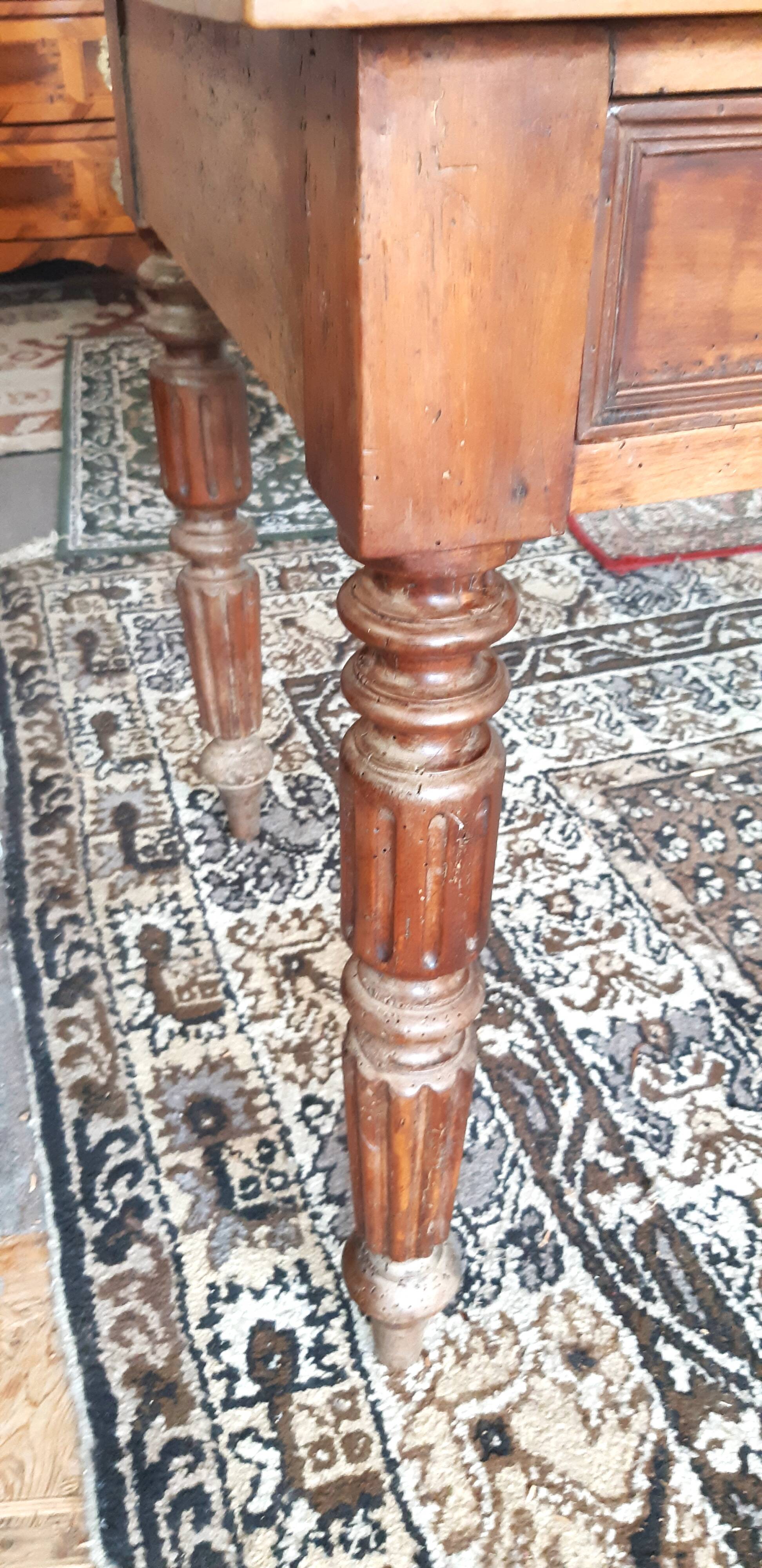 Rustic flat desk old 19th century farmhouse table in walnut