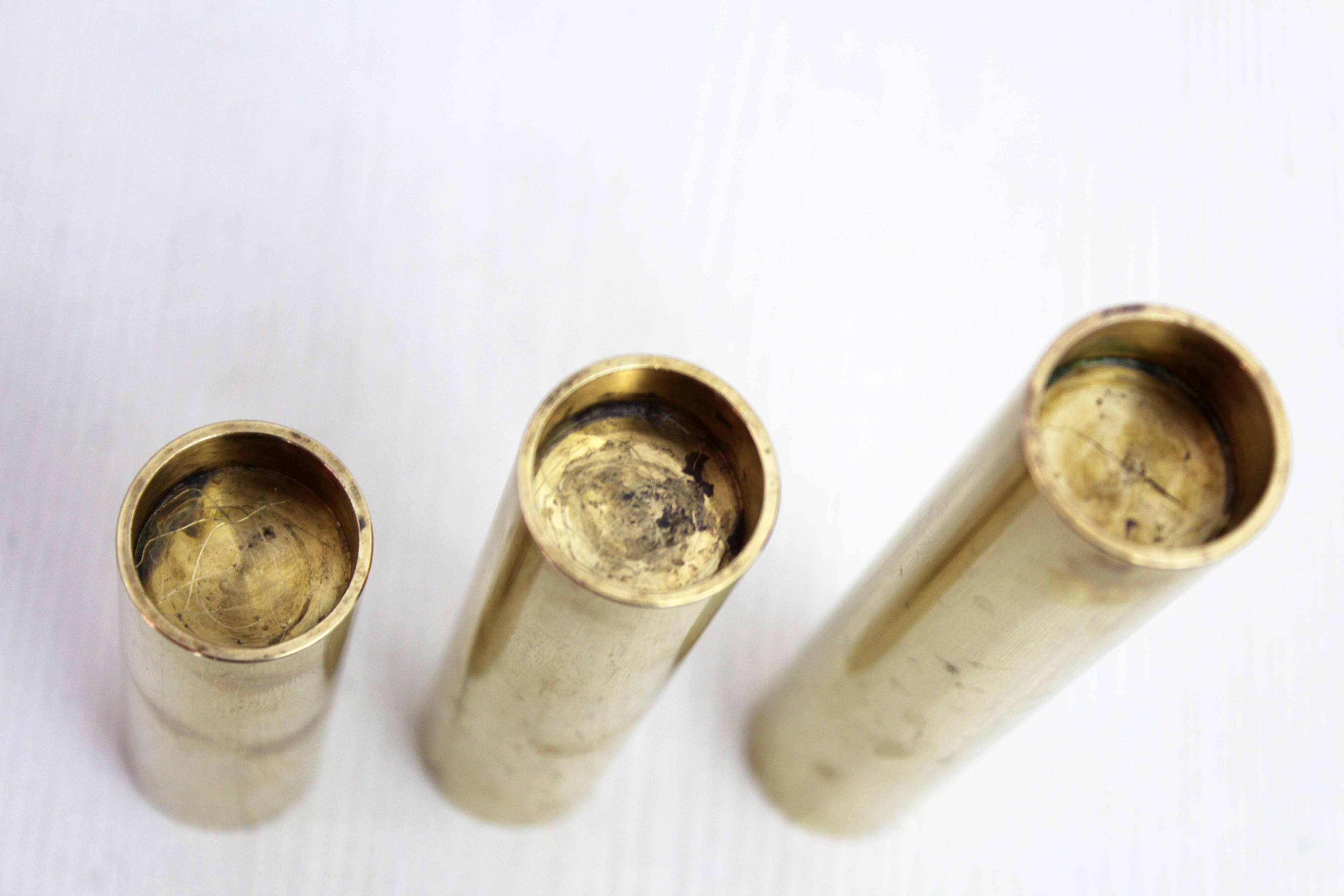 Set of 3 solid brass candle holders