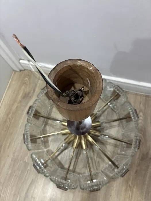 Carl Fagerlund for Orrefors Chandelier — Glass, Teak & Brass, Sweden 1960s