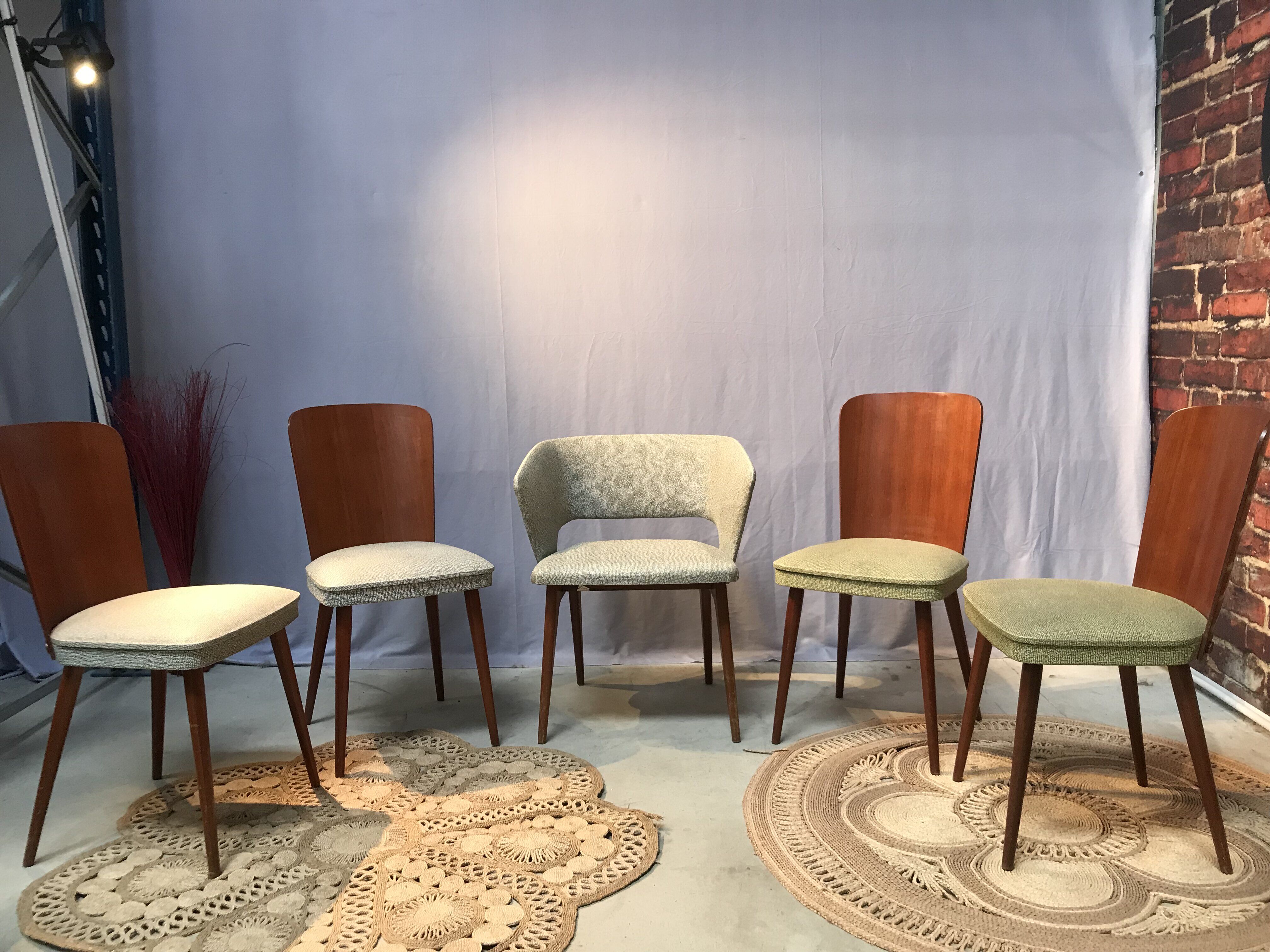 Set of 4 chairs and 1 armchair design 50s