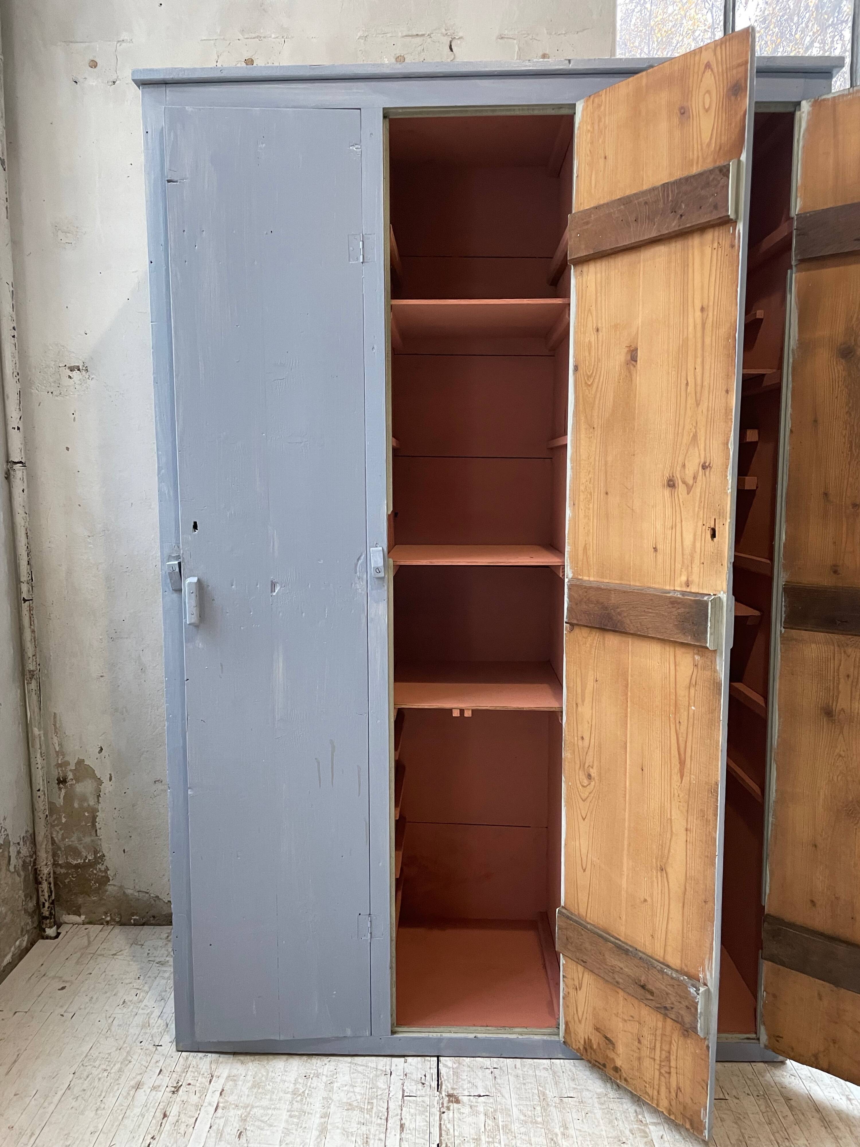 Blue patinated workshop furniture locker room