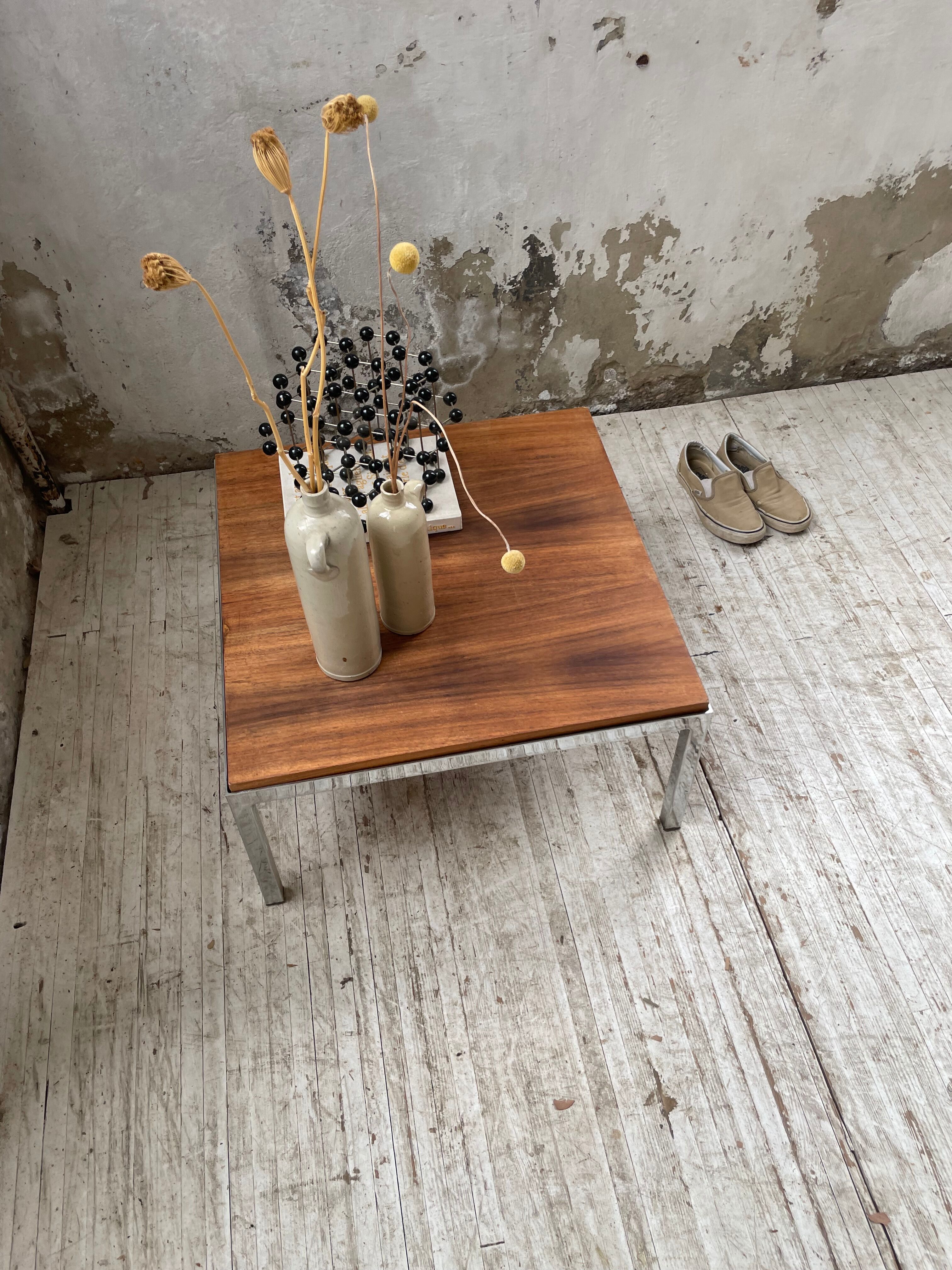 Walnut and modernist chrome coffee table