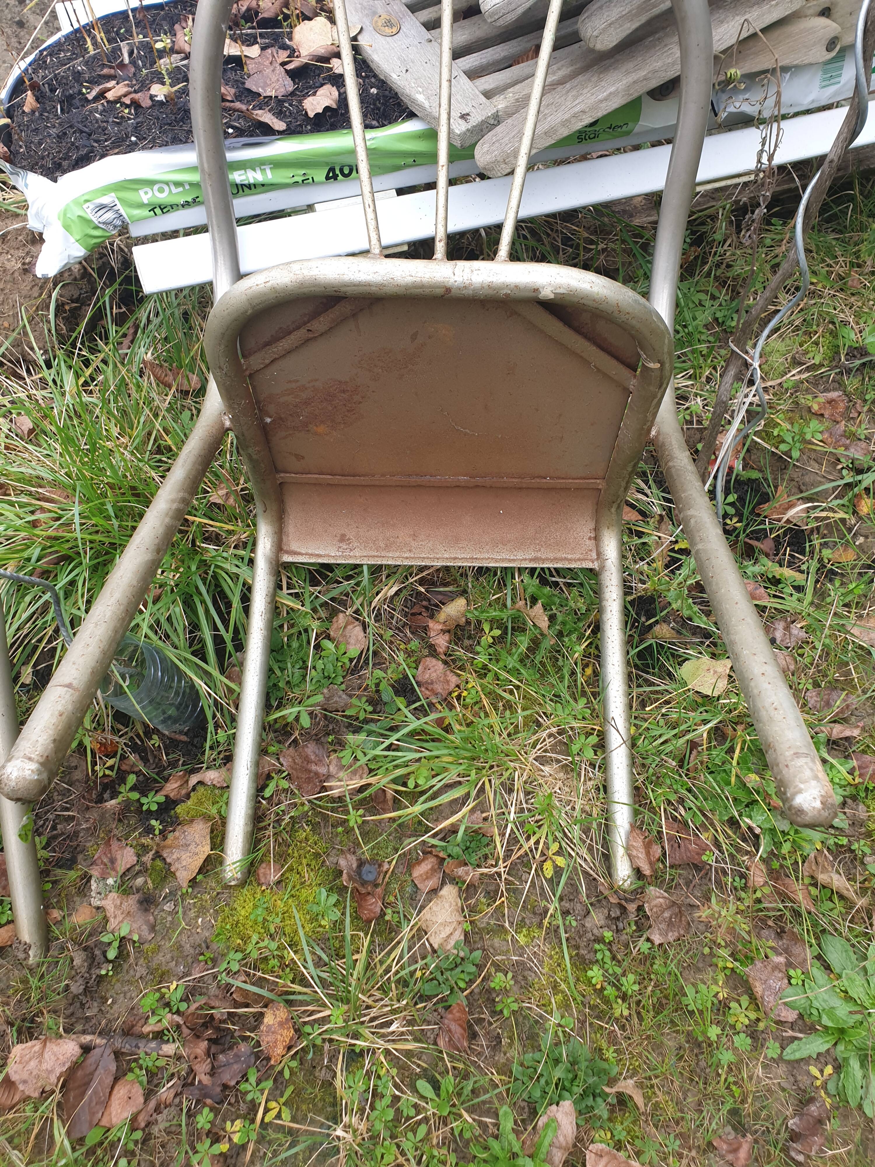 4 seventies welded tubular steel armchairs