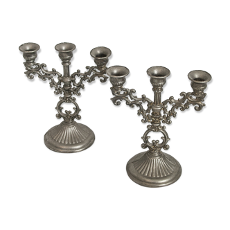 2 vintage metal candlesticks