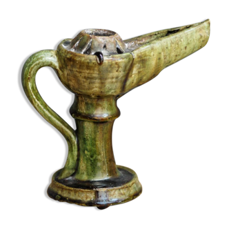 Old oil lamp, glazed terracotta