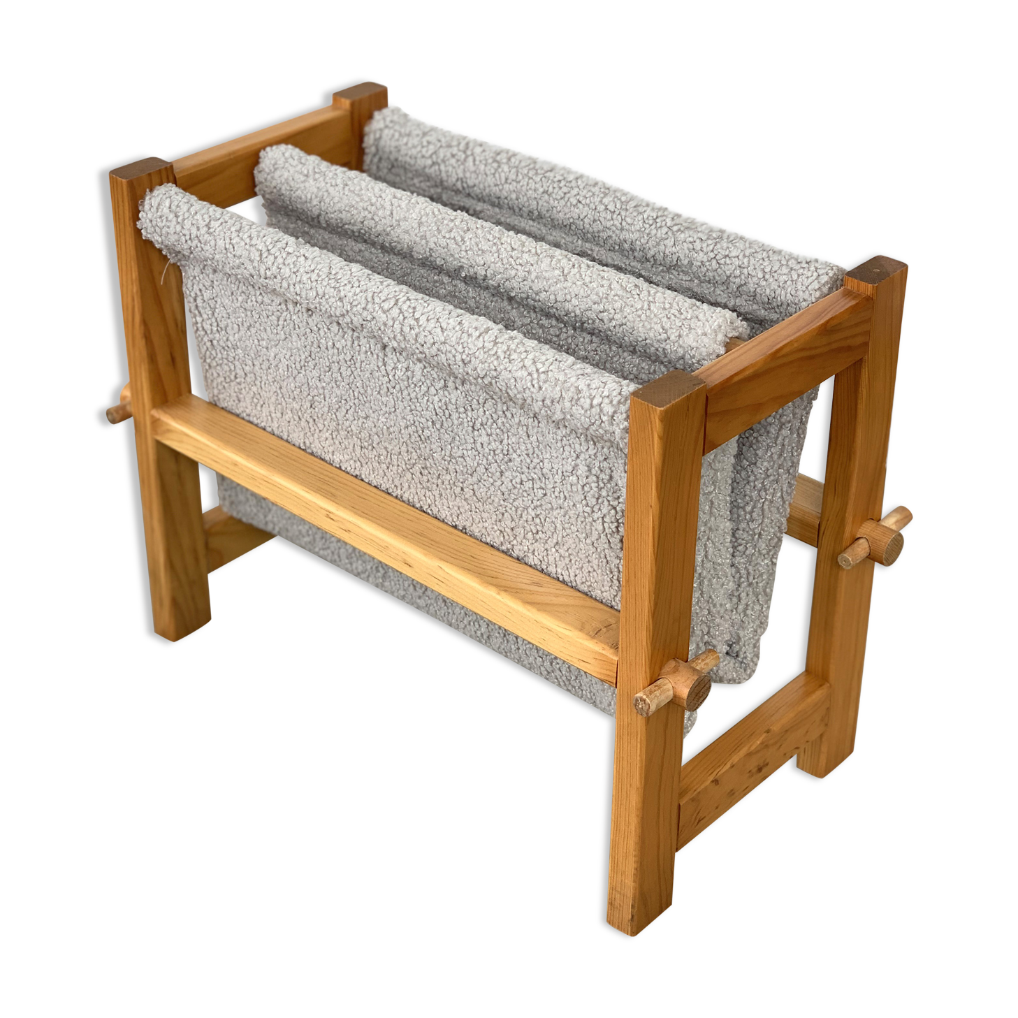 Magazine holders in wood and fabric buckles, 1970