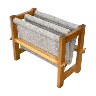 Magazine holders in wood and fabric buckles, 1970
