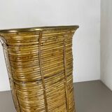 Aubock style rattan and brass bauhaus waste bin France 1960s