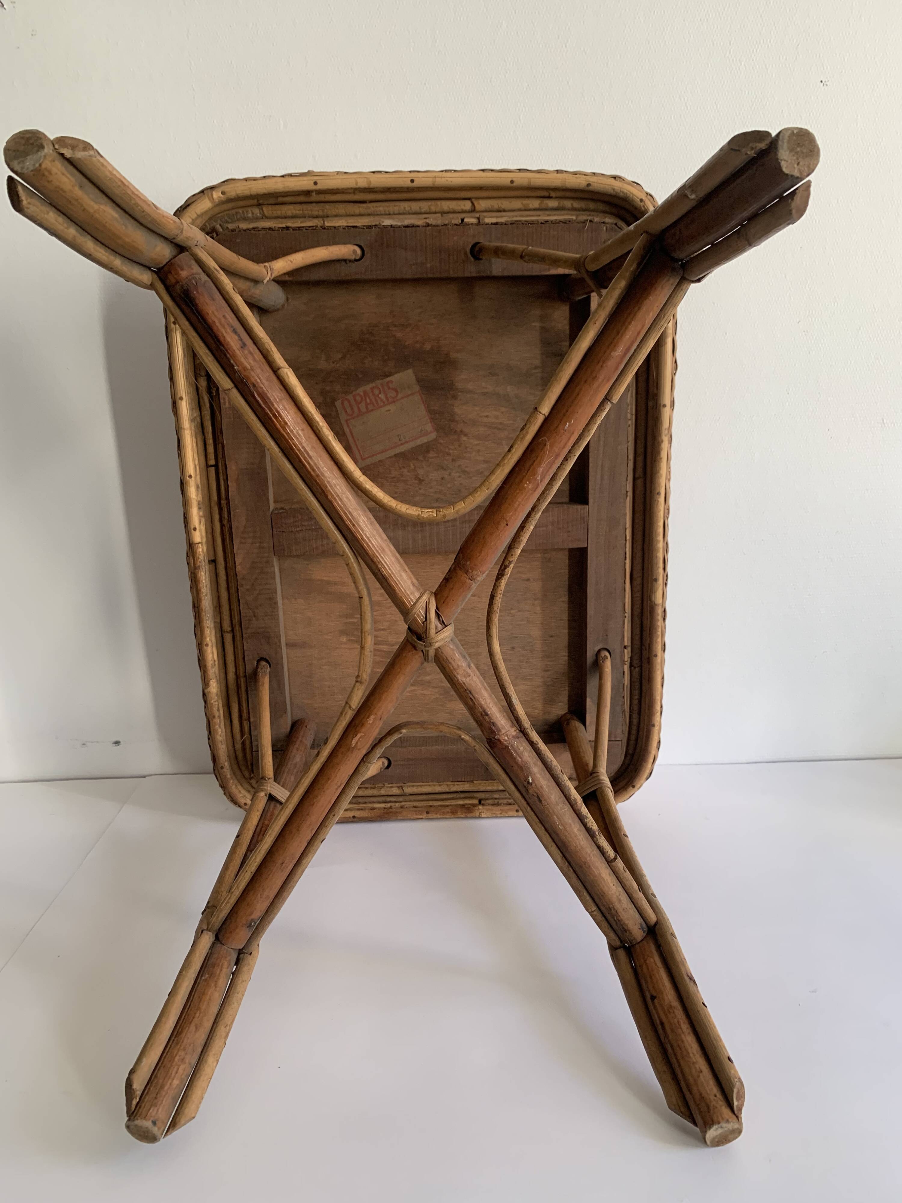 Antique rattan and bamboo coffee table, 1950