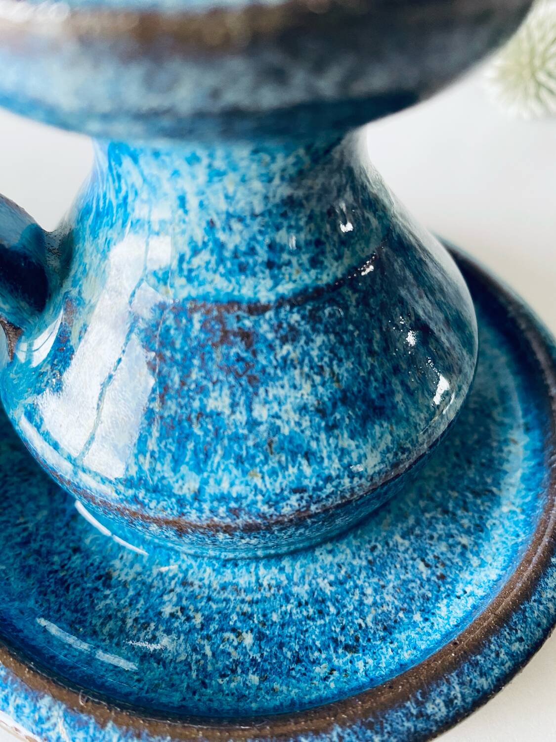 Candle holder in enamelled and signed stoneware