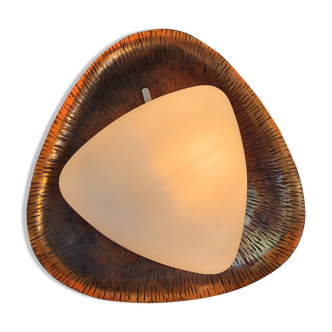 Wall lamp or ceiling lamp copper and opaline glass. Vintage 70s.