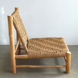 Low lounge chair in sisal rope and ash wood