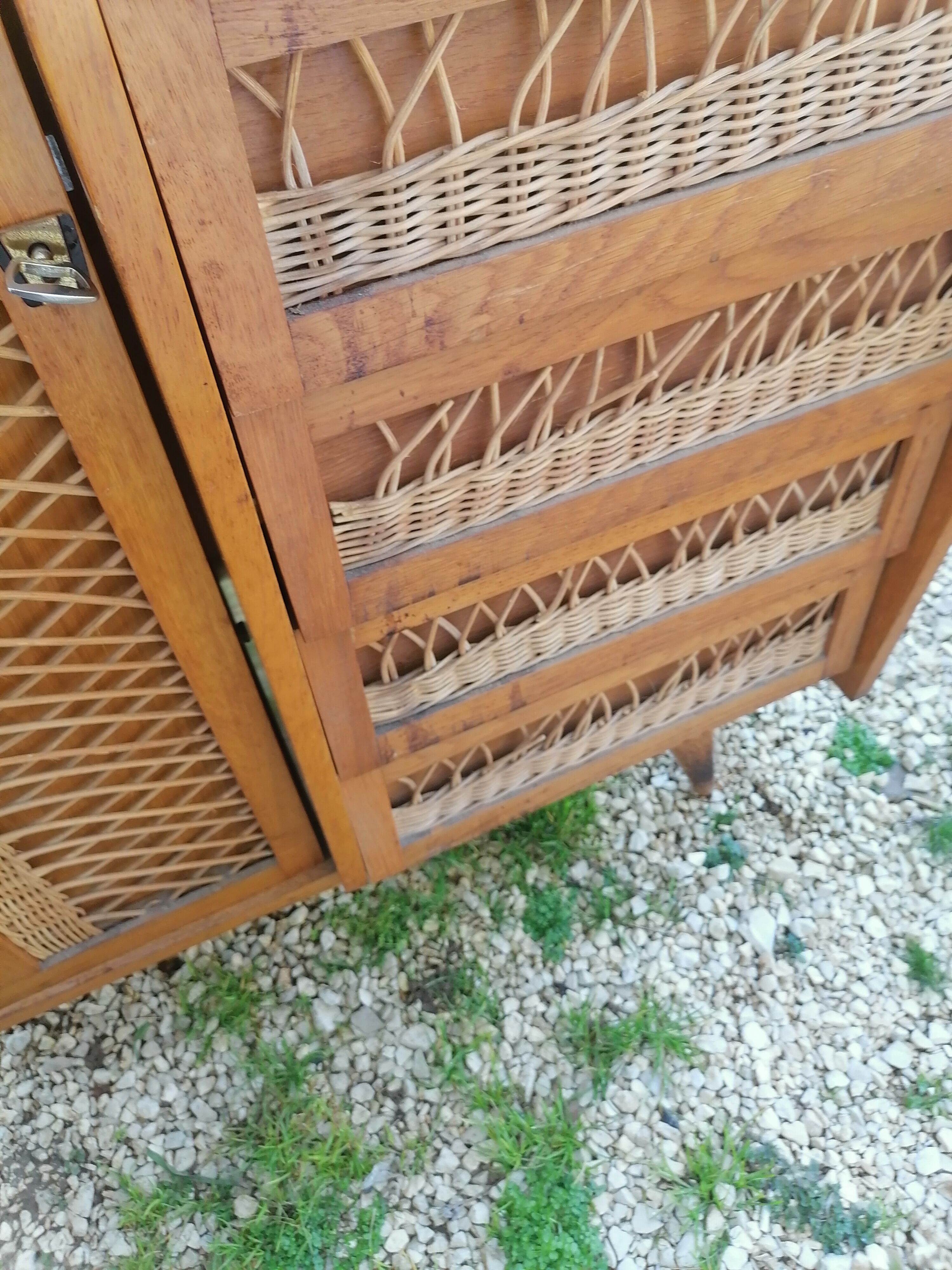 Children's wicker wooden wardrobe, 1960-70 vintage