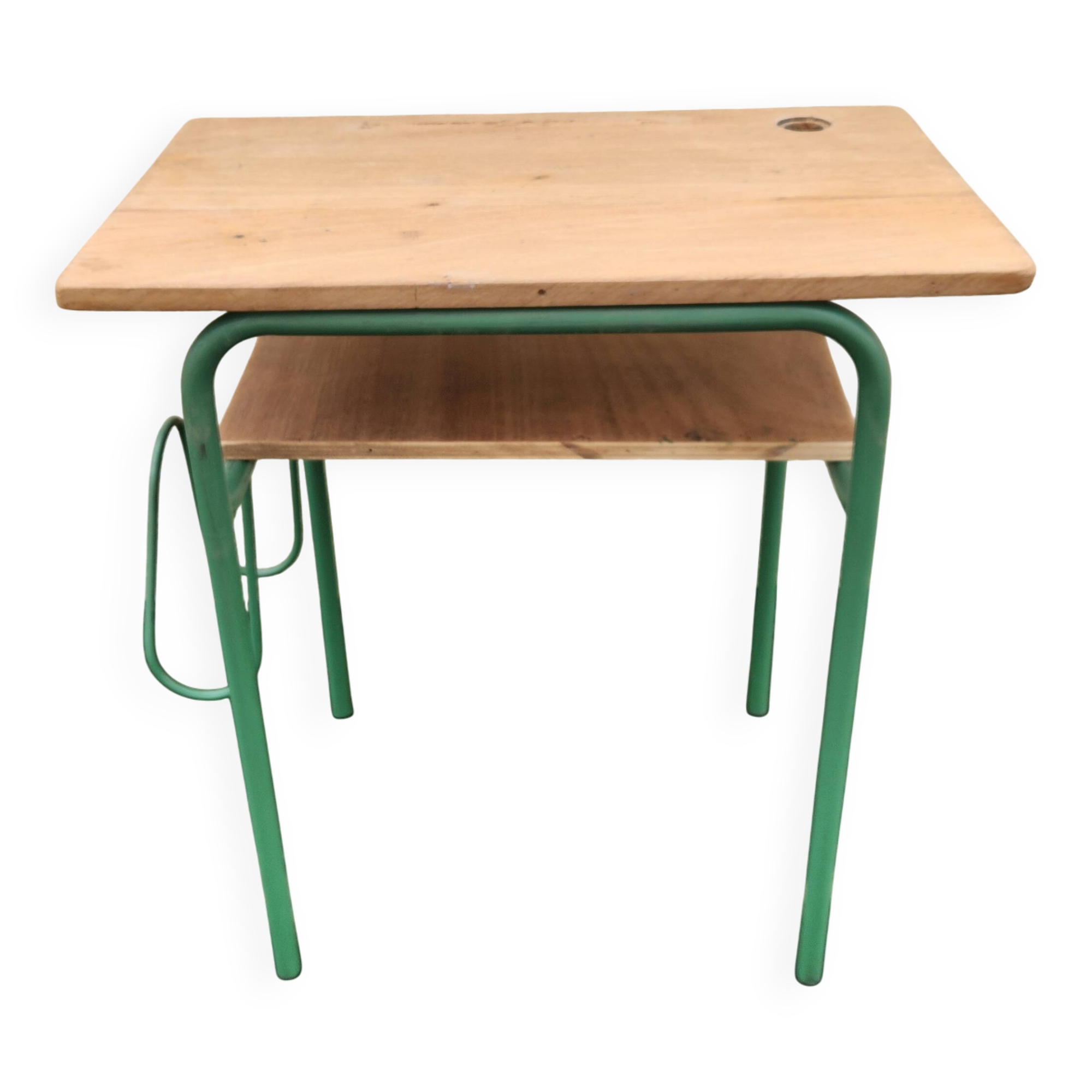 Vintage green school desk from the 1960s-1970s.