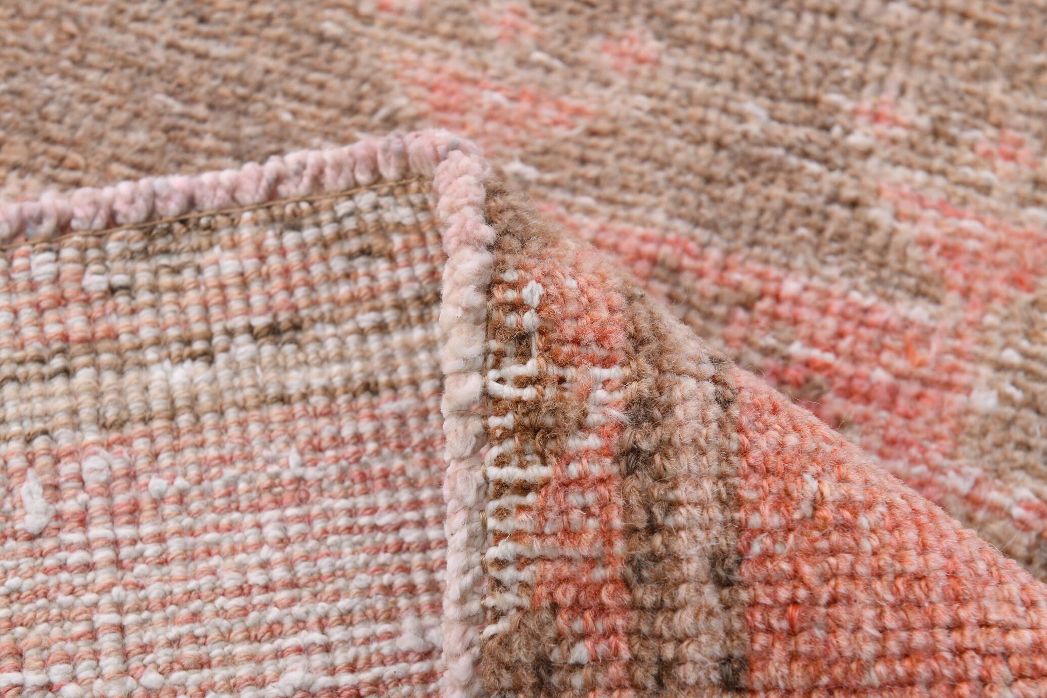 Turkish Salmon Brown Vintage Runner Rug, 91x362Cm