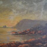 Tableau ancien bord de mer peinture marine HSP signé A. Raynal