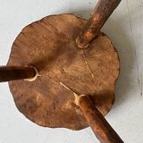 brutalist solid wood tripod stool, France circa 1960