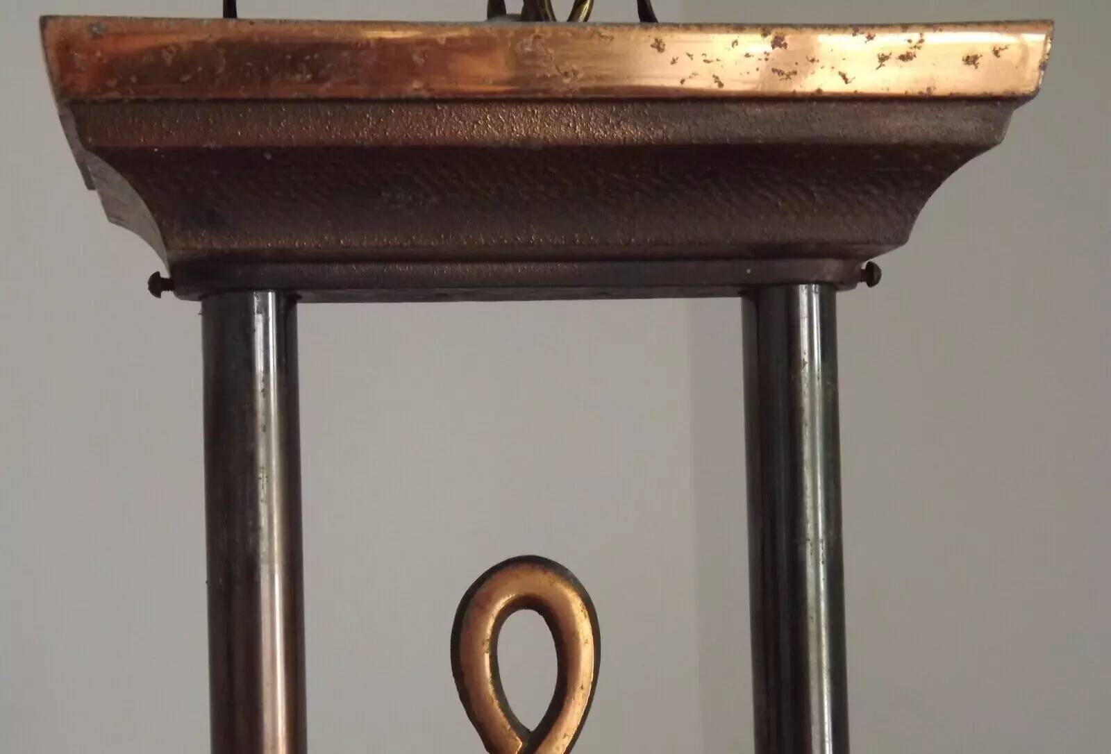 French Art Deco 6-Arm, 10-Light Chandelier Petitot Ezan Style, Copper Tone