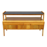 1960s Czechoslovakian Maple TV Rack with Drawers and Glass Top