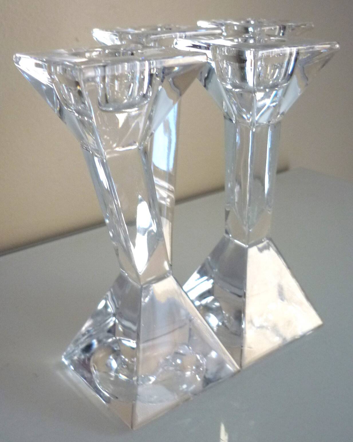 Pair of candlesticks, candelabra, crystal signed Villeroy & Boch, design and chic