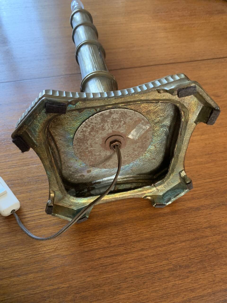 Vintage brass table lamp base in faux bamboo, 1970's