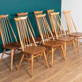 Retro Blonde Elm Model 444 Grand Plank Dining Table & 8 Goldsmith Dining Chairs