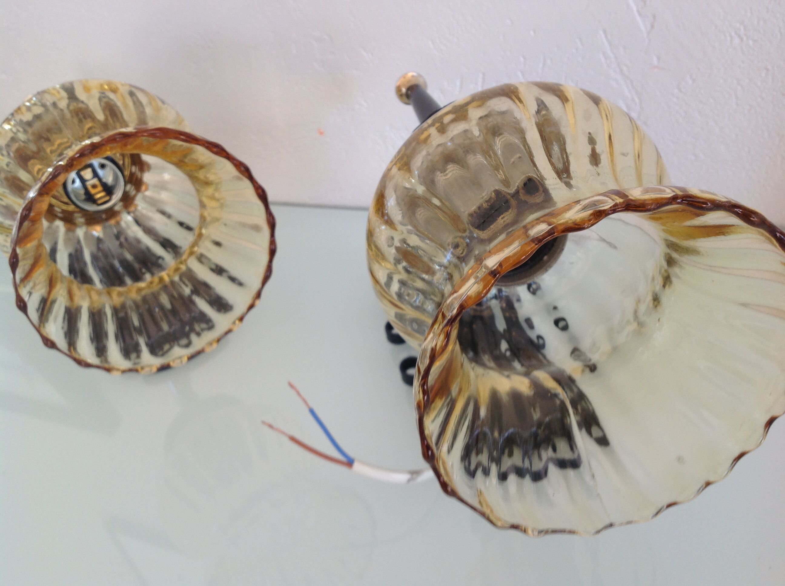 Pair of vintage iron and smoked glass