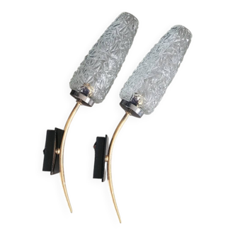 Pair of vintage molded glass wall sconces