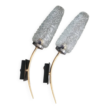 Pair of vintage molded glass wall sconces