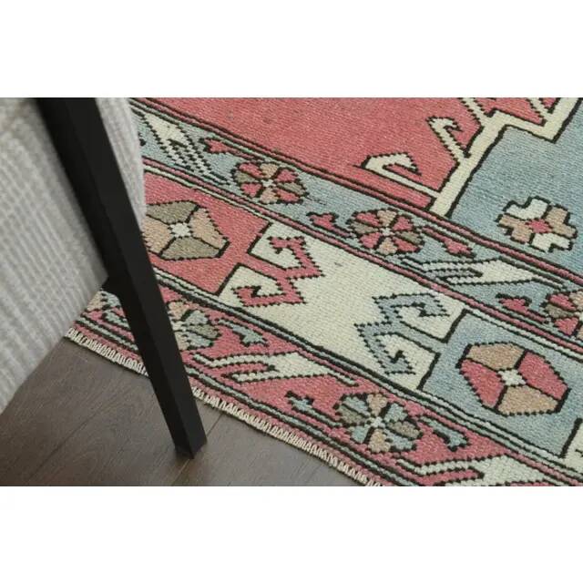 1970s vintage Turkish Oushak handmade wool cotton pink area rug 190x245